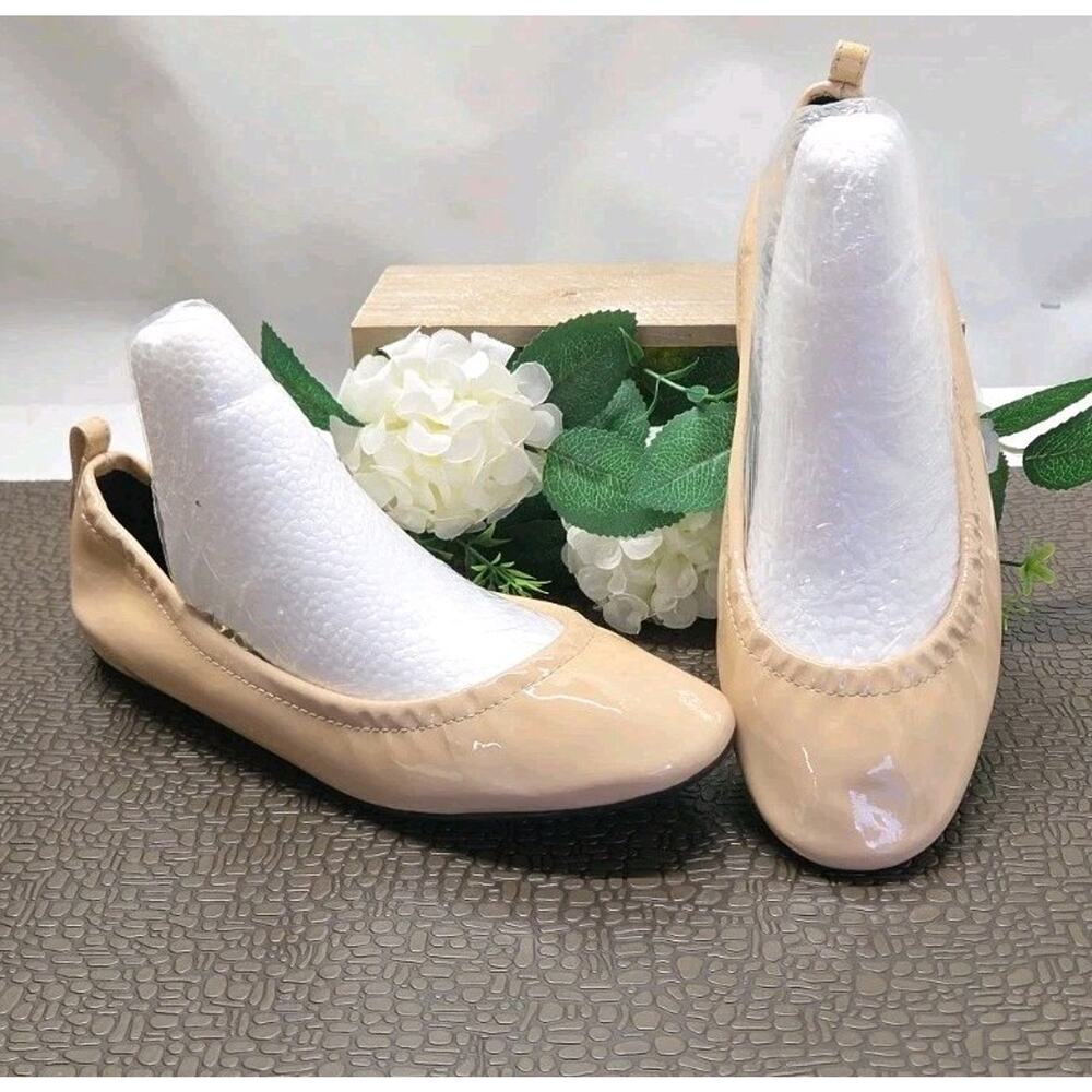 LANVIN Ballerina Ballet Patent Leather Flats Tan Women’s Size 5.5 /37 Round Toe